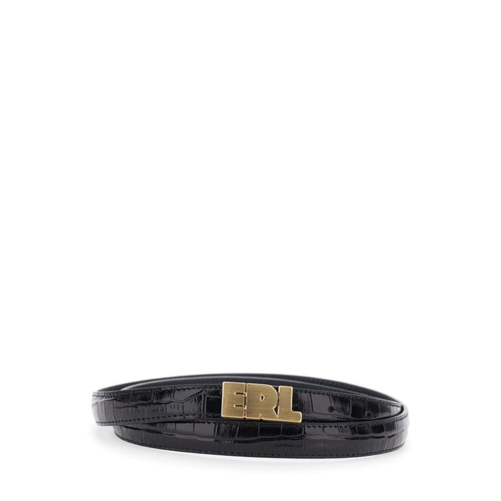 Erl Men Belt Unisex Croc Belt Small Leather In Black Leather For Unisex